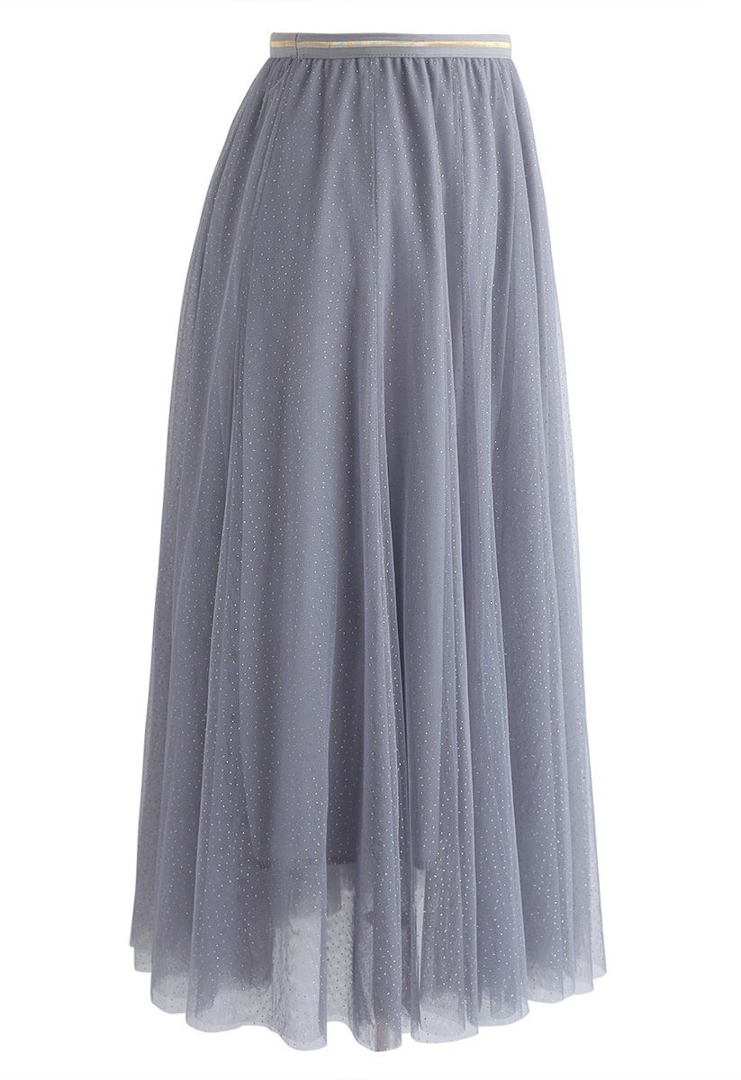Twinkling Stars Mesh Skirt in Dusty Blue - Retro, Indie and Unique Fashion