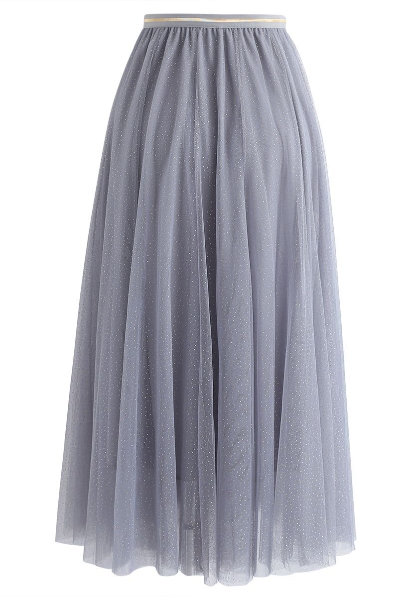 Twinkling Stars Mesh Skirt in Dusty Blue - Retro, Indie and Unique Fashion