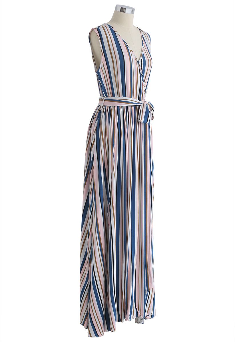 Elegance Keeper Stripes V-Neck Maxi Dress in Pink - Retro, Indie and ...