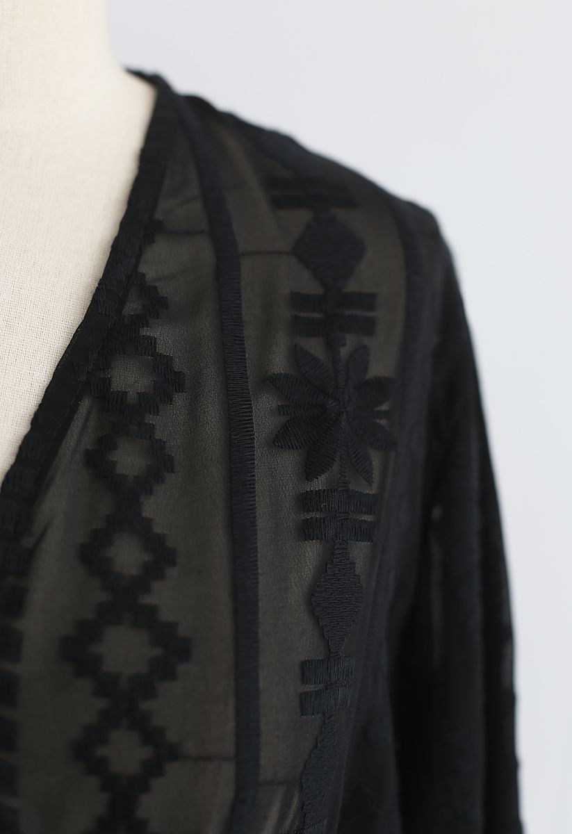 Haze Embroidered Semi-Sheer Crop Top in Black