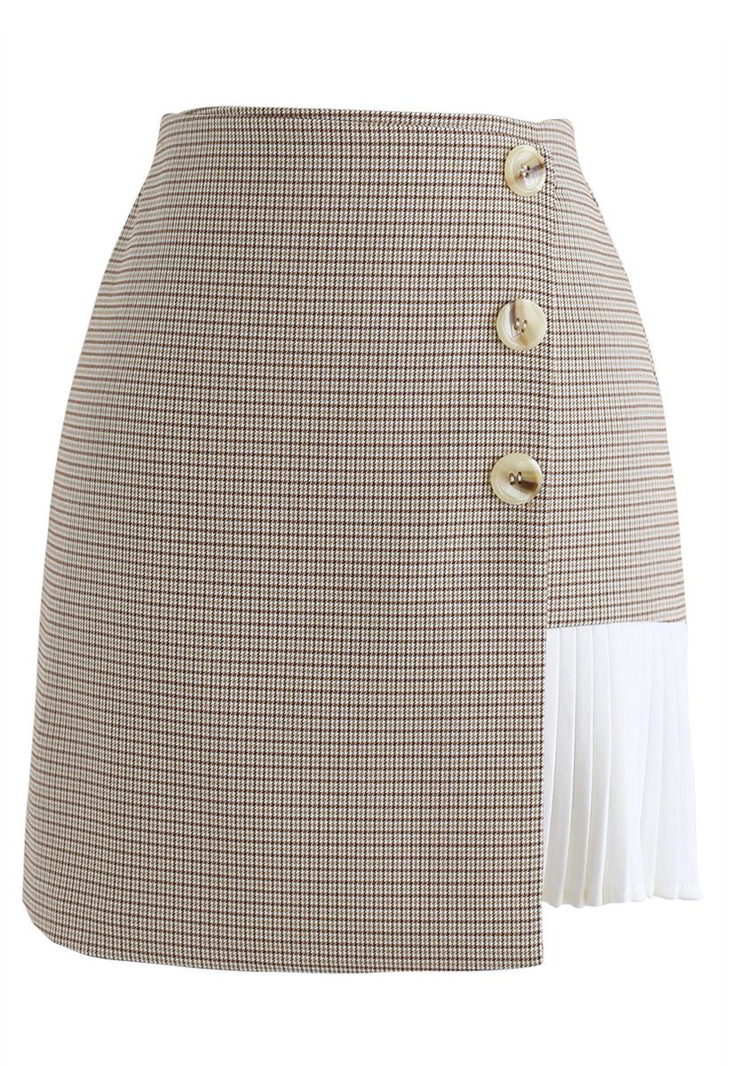 Follow My Steps Houndstooth Flap Skirt in Light Tan - Retro, Indie and ...