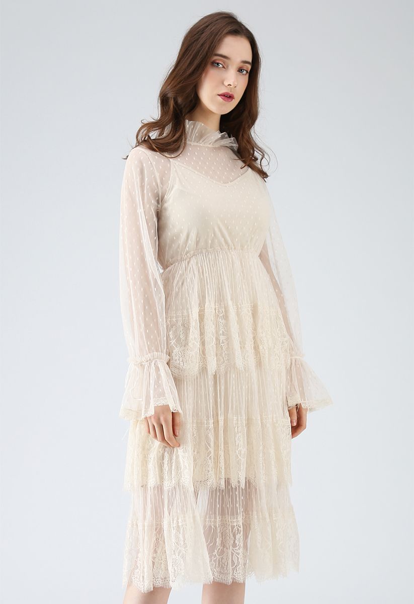 We've Met Before Dots Lace Mesh Dress in Cream - Retro, Indie and ...