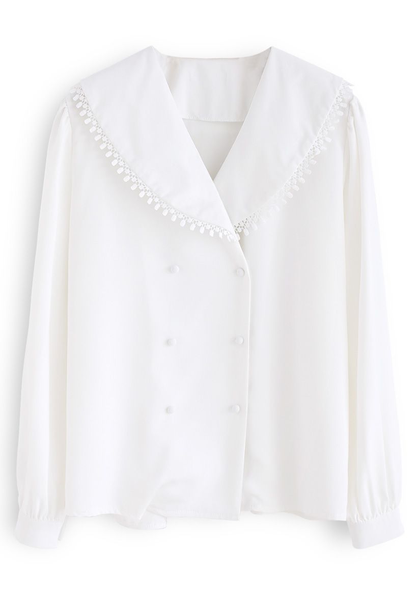 Be Your Love Double-Breasted Chiffon Shirt in White