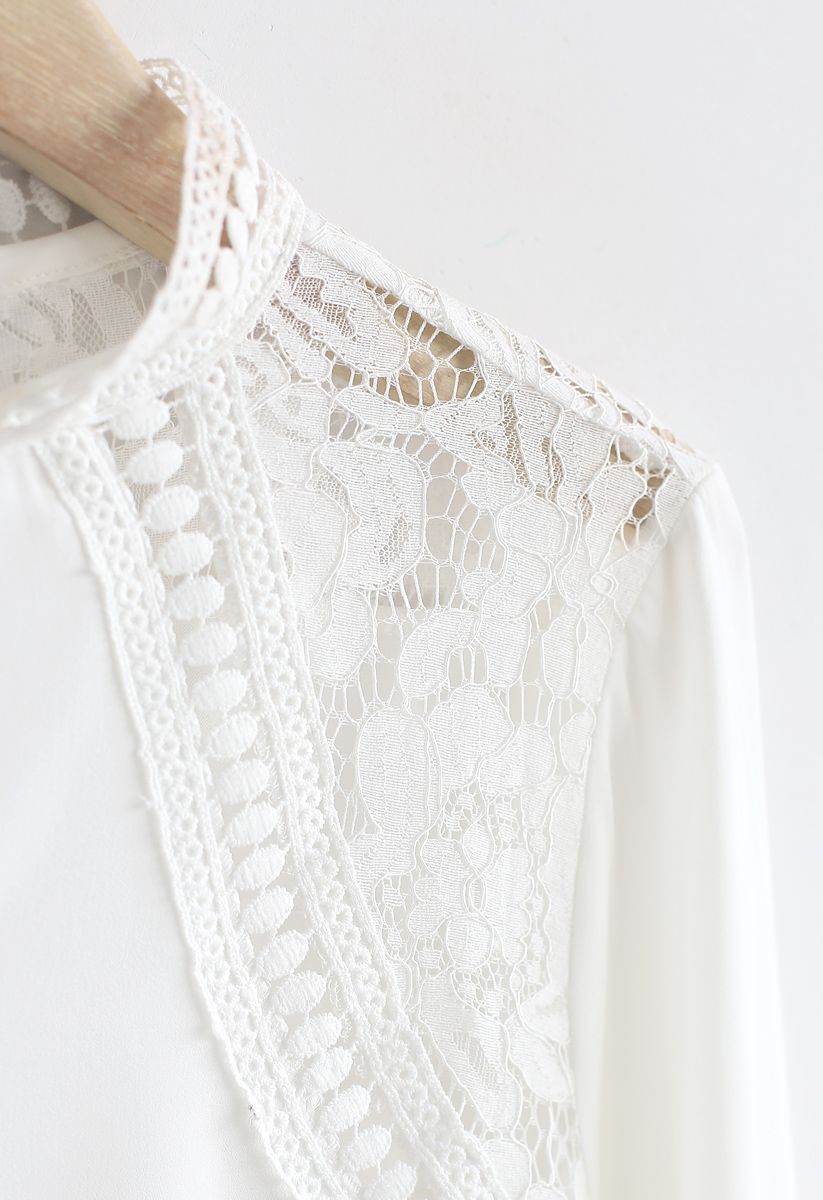 Tender Brilliance Crochet Lace Top in White