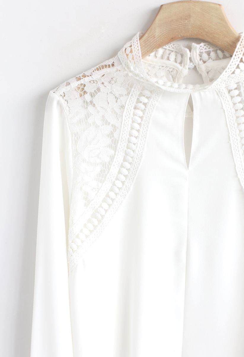 Tender Brilliance Crochet Lace Top in White