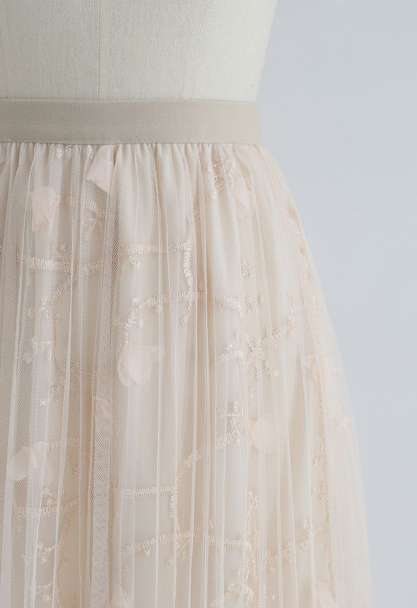 Florescent Dreams Mesh Pleated Tulle Midi Skirt in Cream - Retro, Indie ...