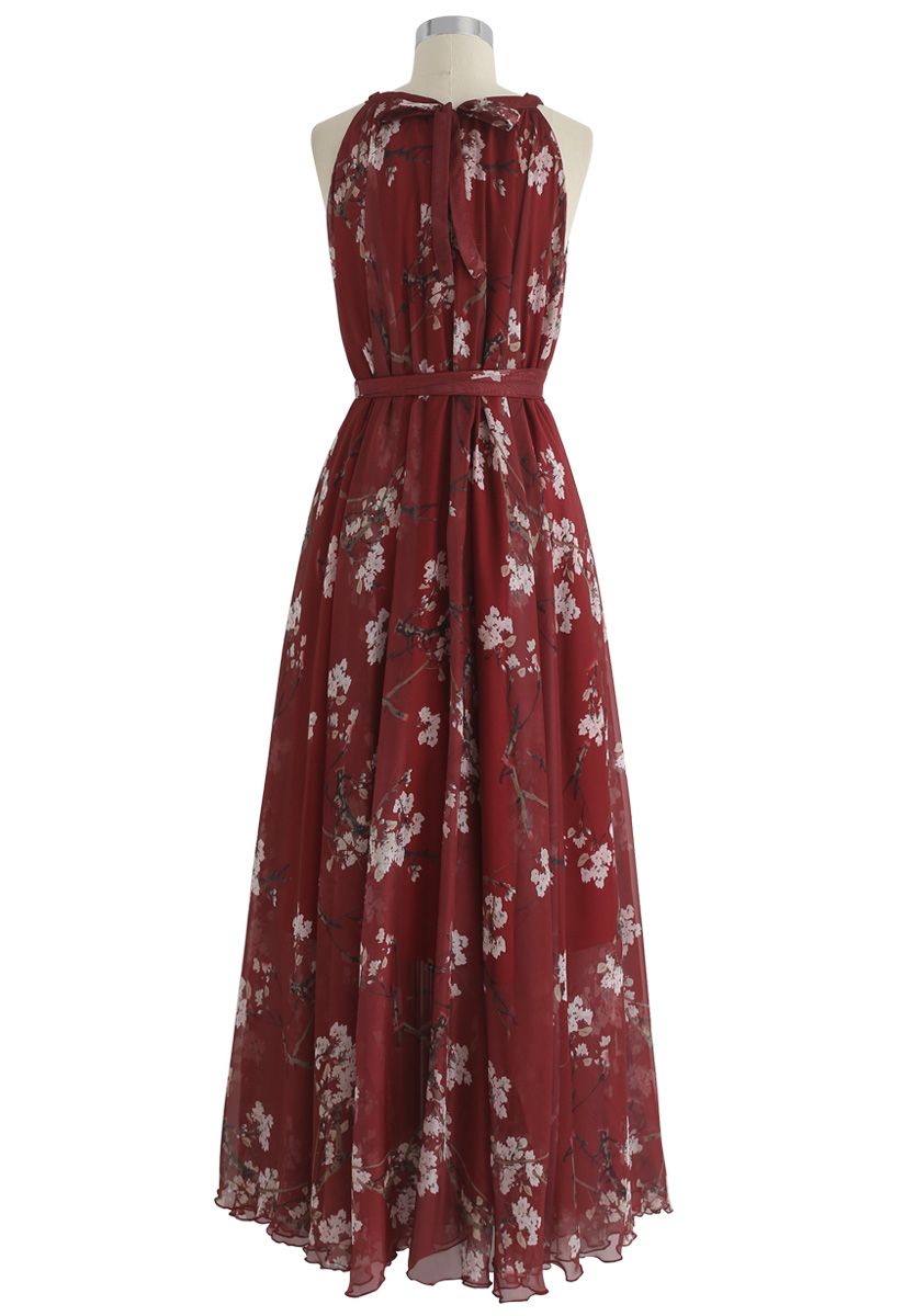 Plum Blossom Watercolor Maxi Slip Dress in Wine - Retro, Indie and ...
