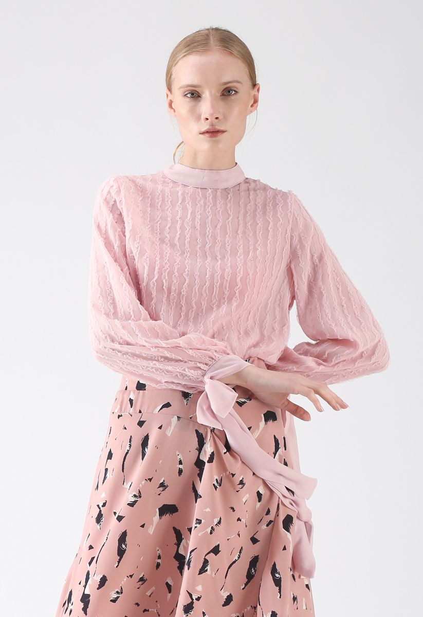 Under My Eyes Bowknot Chiffon Top in Pink