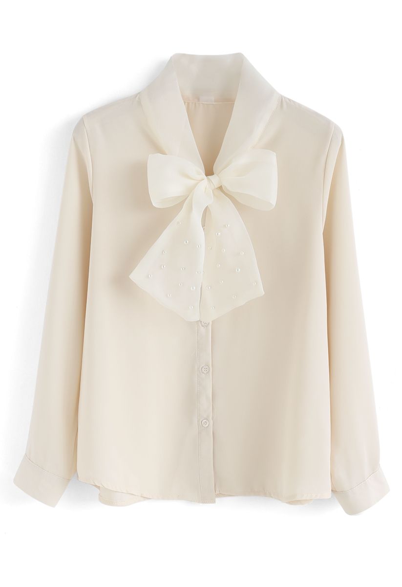 Bow Me Tenderly Chiffon Shirt in Cream - Retro, Indie and Unique Fashion