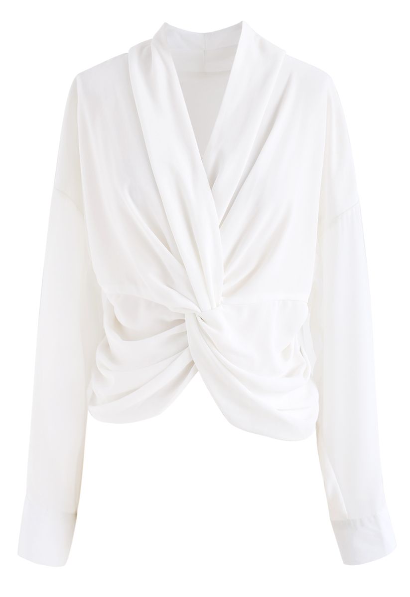 Slowly Glow Twist Cropped Chiffon Top in White - Retro, Indie and ...