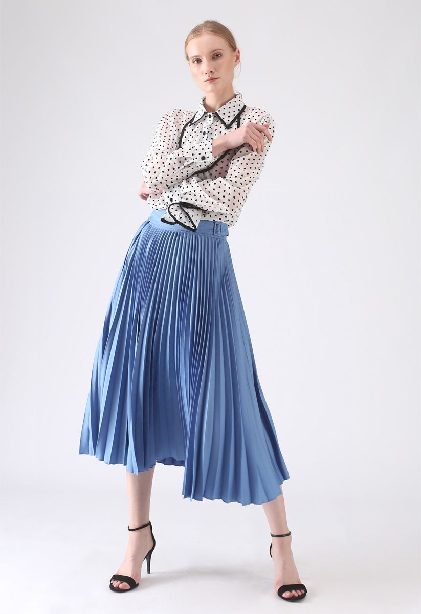 Tender Breeze Pleated Midi Skirt in Blue