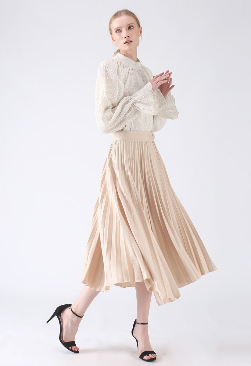 Tender Breeze Pleated Midi Skirt in Cream - Retro, Indie and Unique Fashion