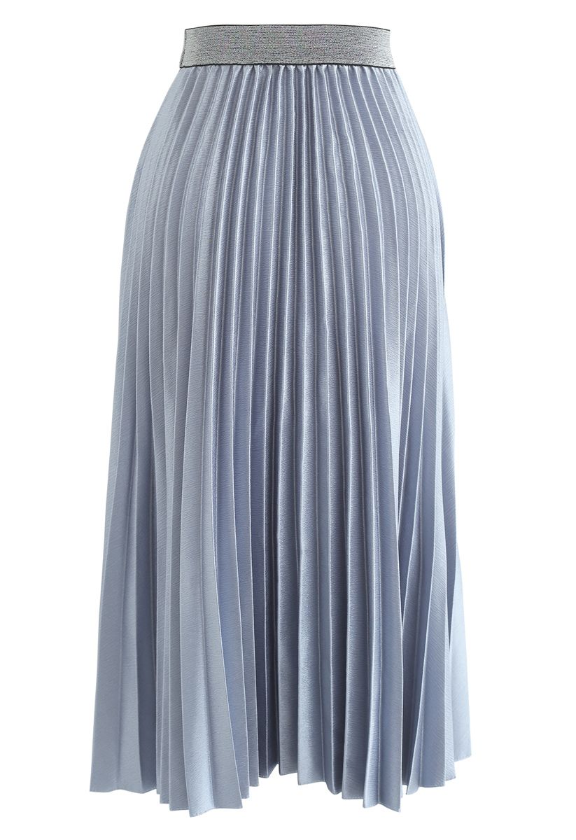 Gimme The Spotlight Pleated Midi Skirt in Dusty Blue - Retro, Indie and ...