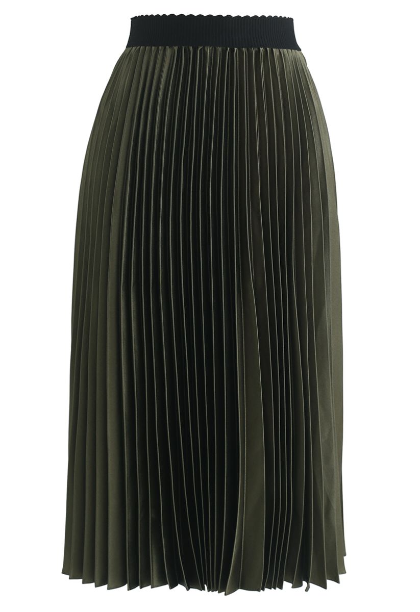 Glam Slam Pleated Midi Skirt in Army Green - Retro, Indie and Unique ...