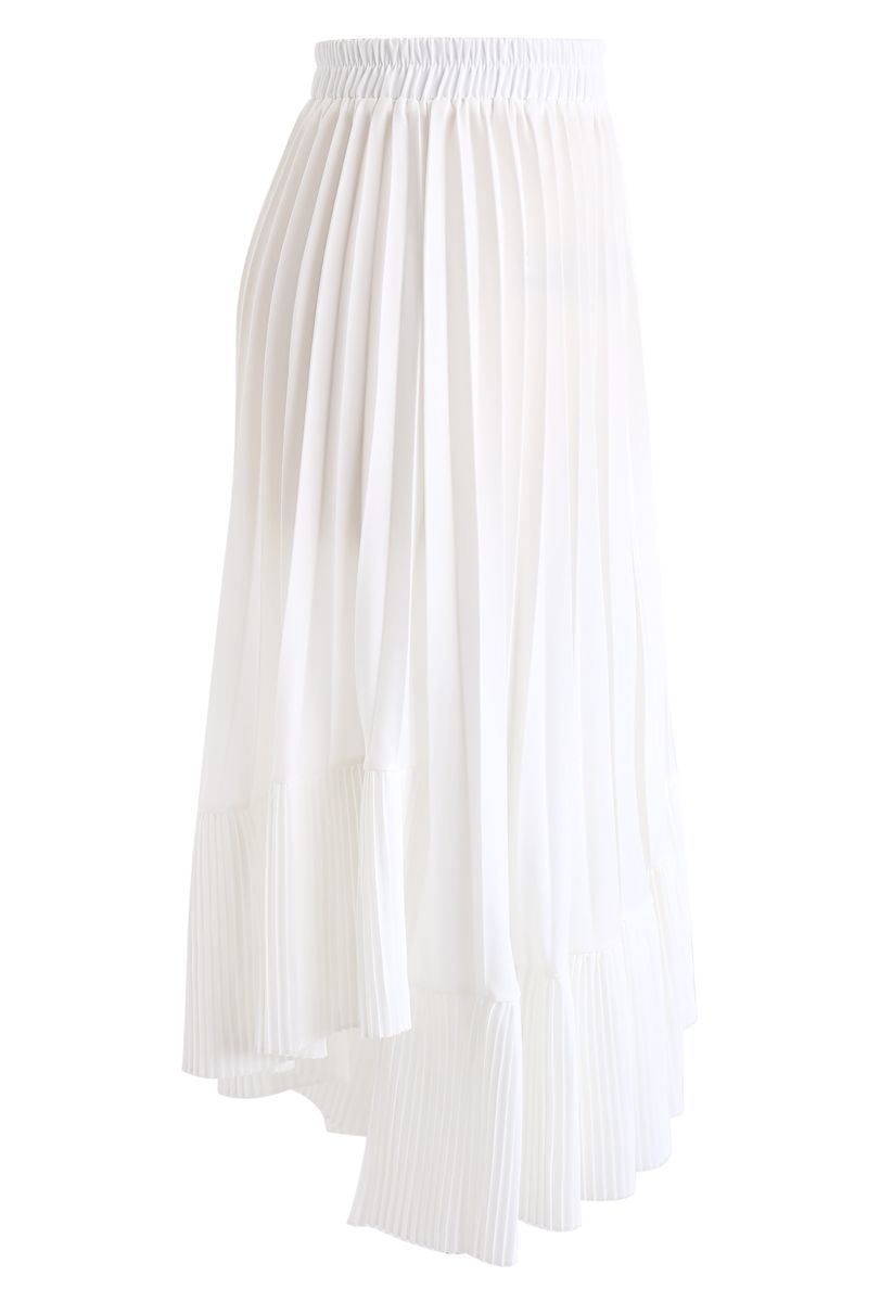 Here with You Asymmetric Pleated Skirt in White - Retro, Indie and ...