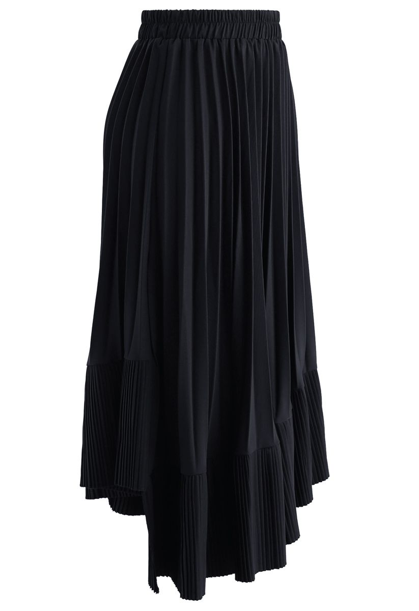 Here with You Asymmetric Pleated Skirt in Black - Retro, Indie and ...