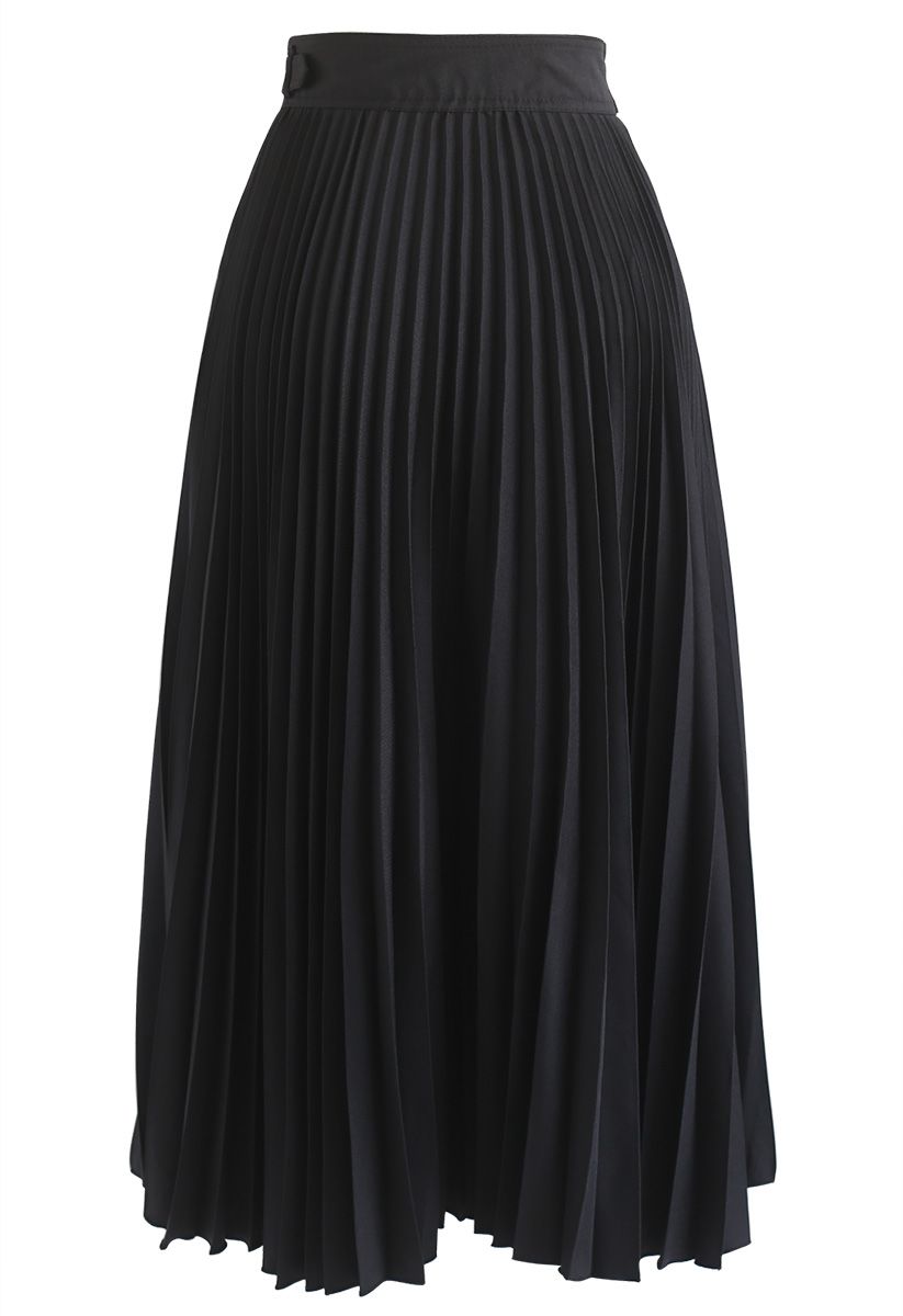Tender Breeze Pleated Midi Skirt in Black - Retro, Indie and Unique Fashion