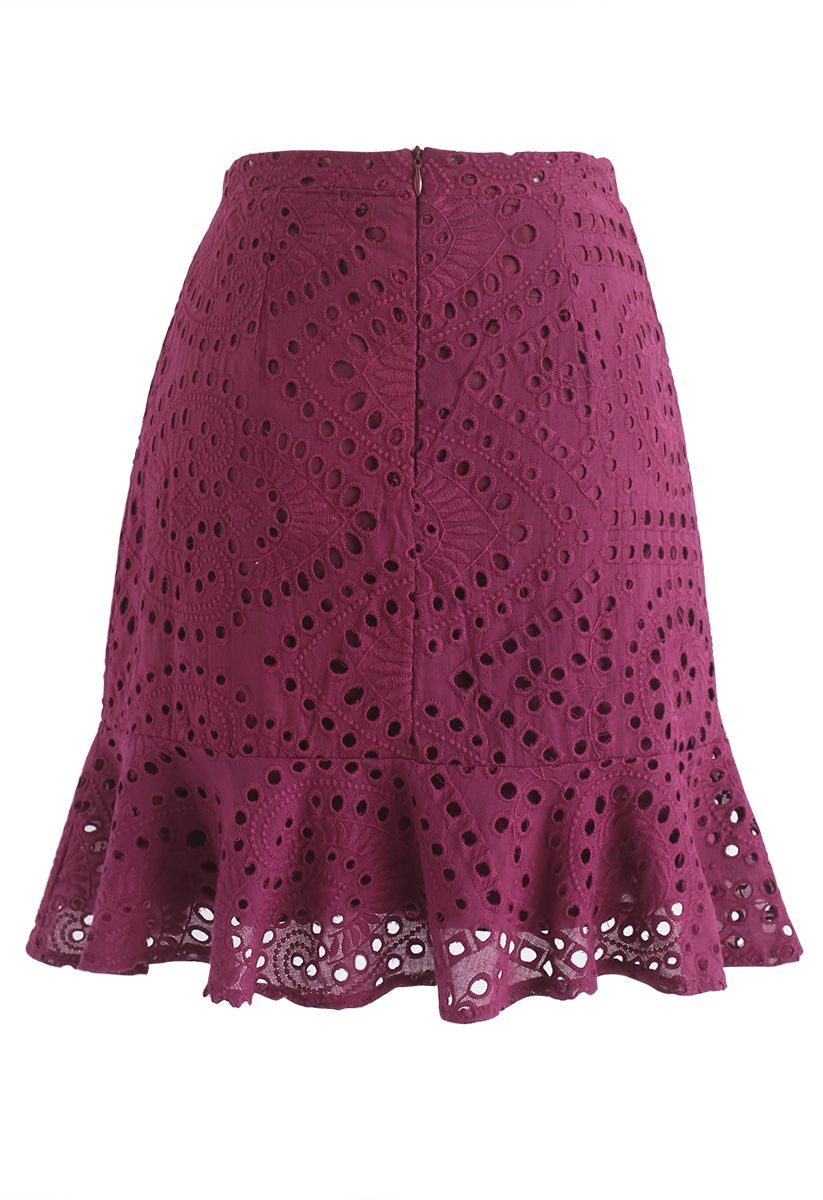 Let Love Grow Eyelet Mini Skirt in Wine - Retro, Indie and Unique Fashion