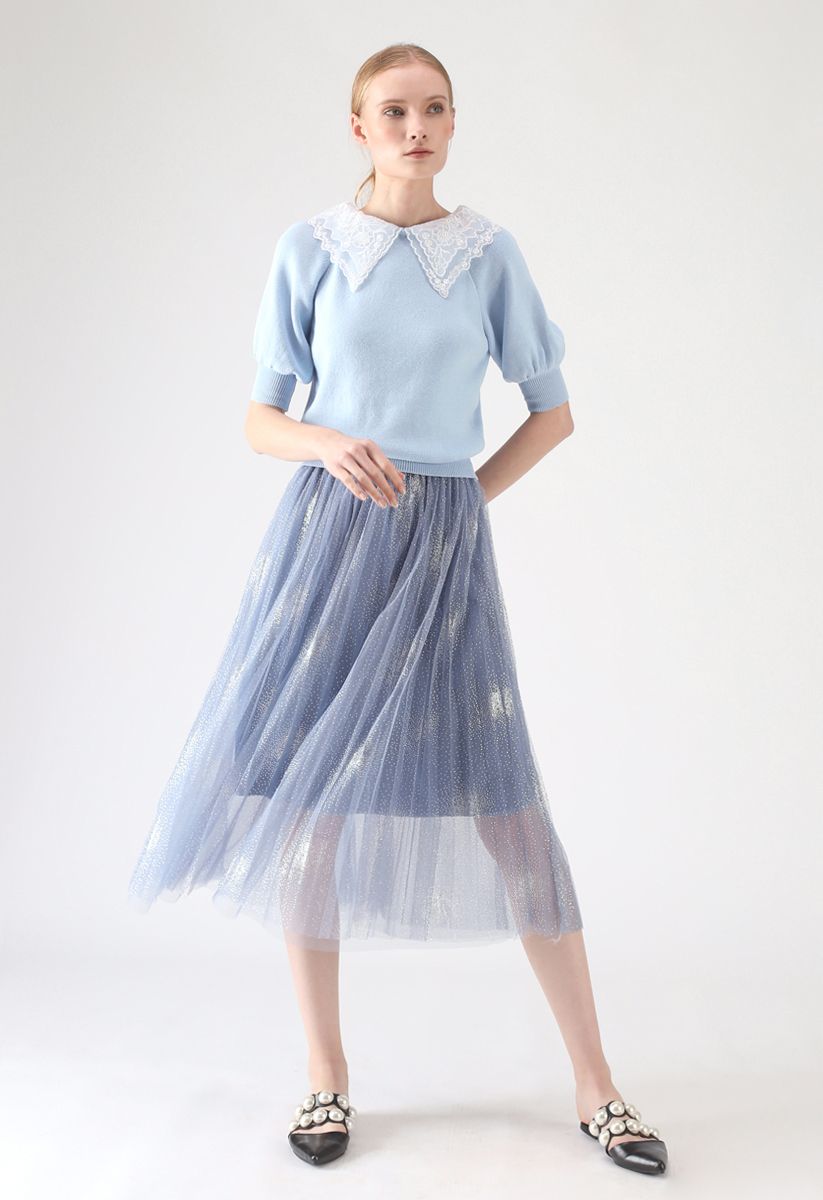 Make It Sparkle Mesh Skirt in Blue