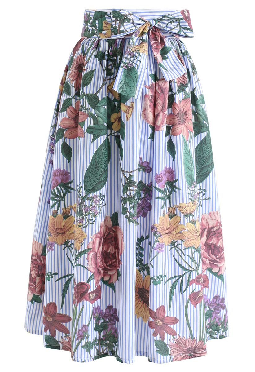Garden Explorer Stripe Midi Skirt