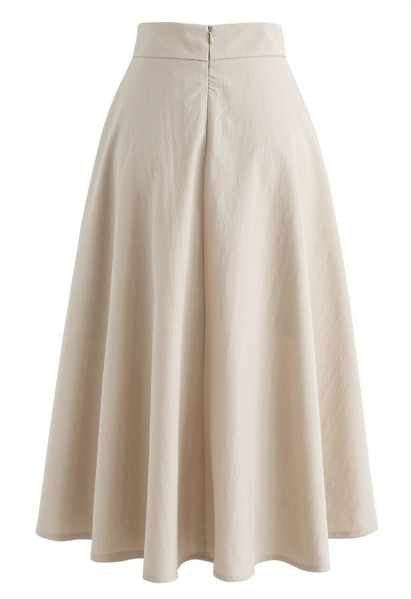 Live For Now A-Line Midi Skirt in Sand - Retro, Indie and Unique Fashion