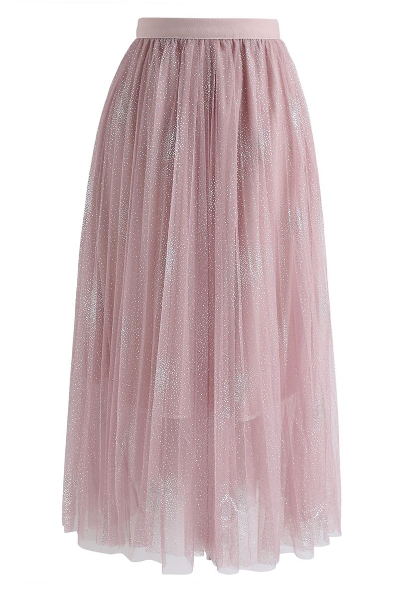 Make It Sparkle Mesh Skirt in Pink