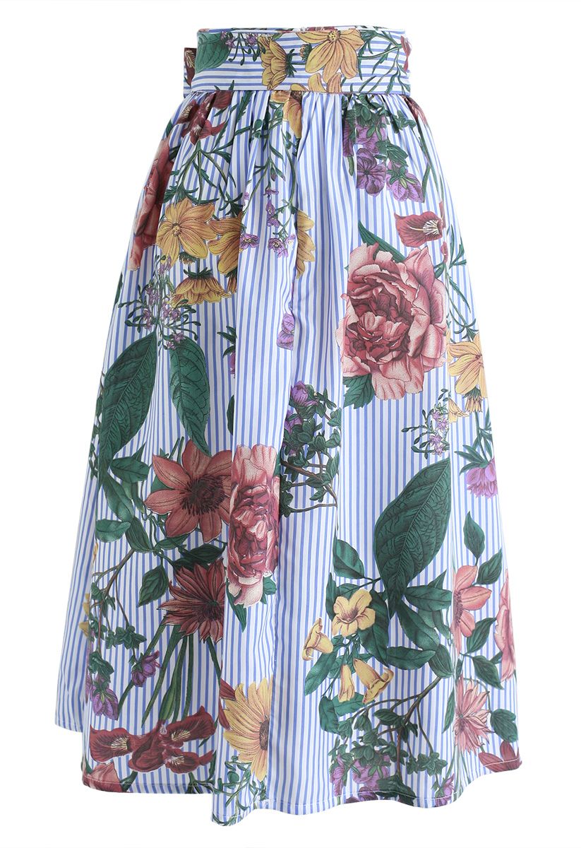 Garden Explorer Stripe Midi Skirt