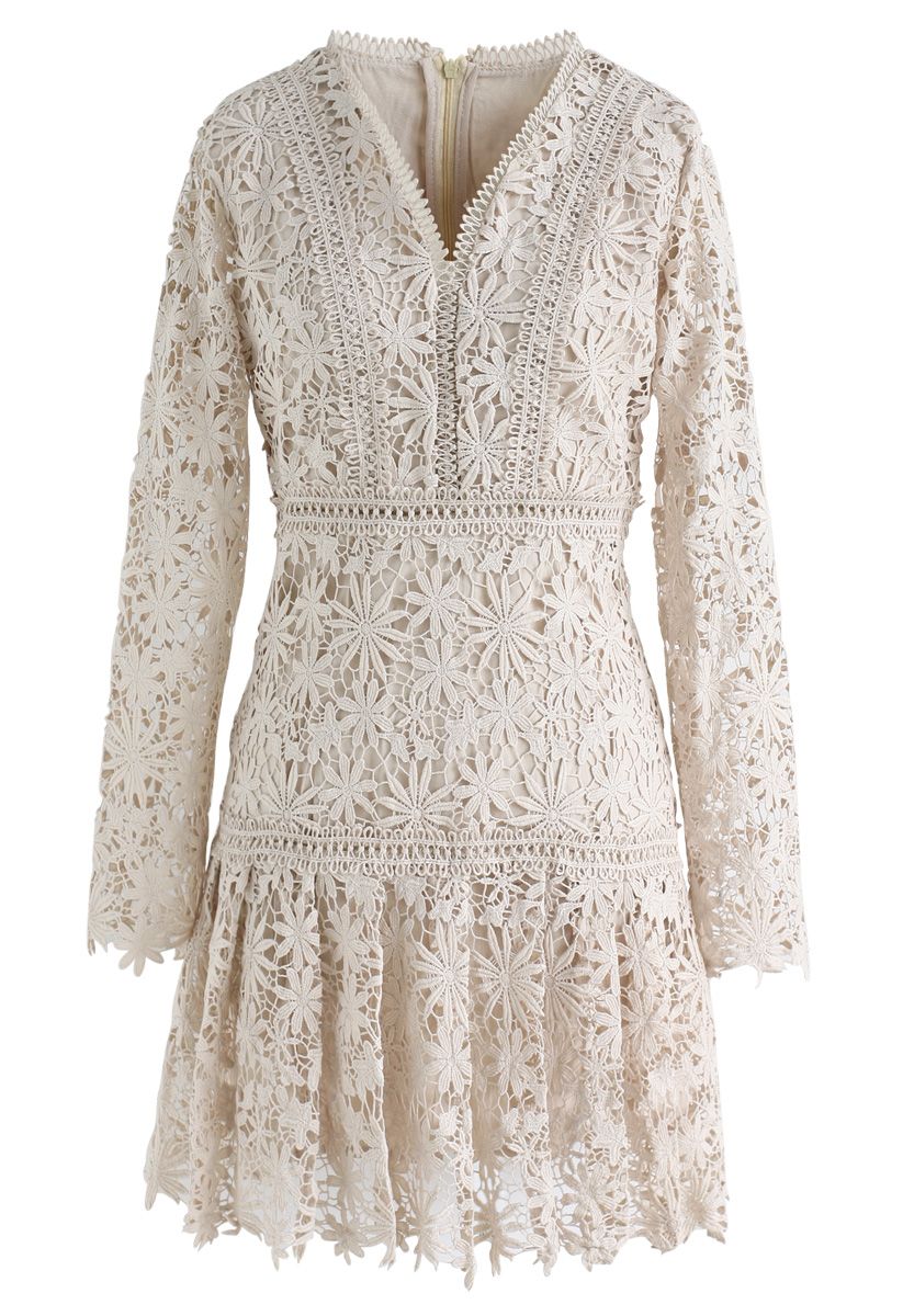 Made for Now Floral Crochet V-Neck Dress in Cream