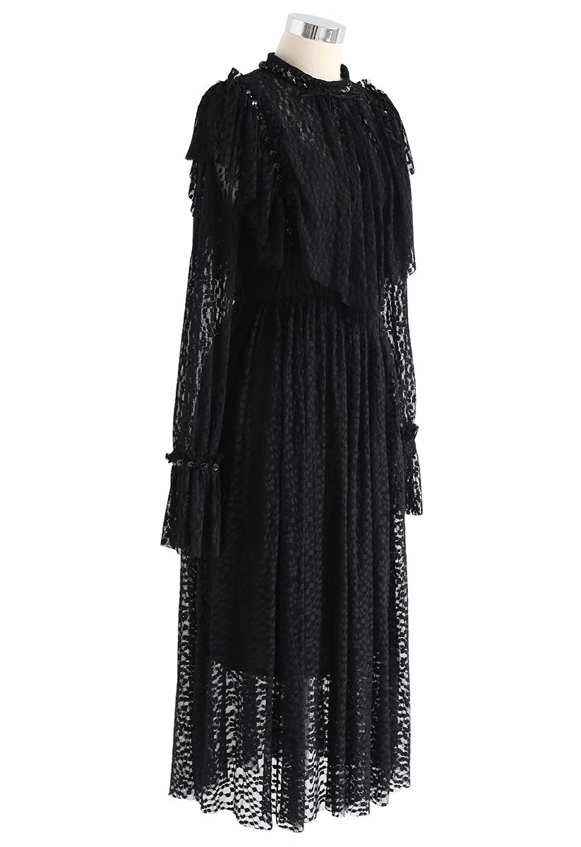 For the Good Times Dots Ruffle Lace Dress in Black