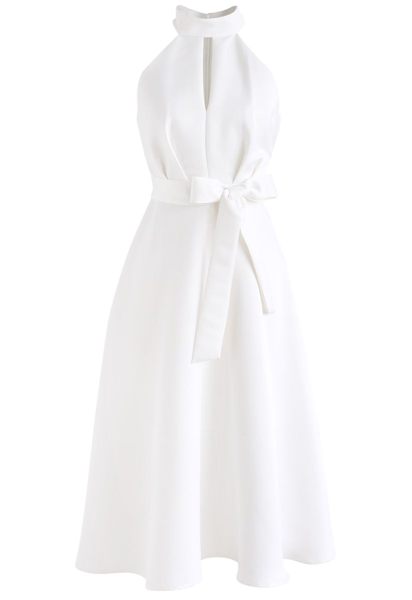 Lady in White Halter Neck Midi Dress - Retro, Indie and Unique Fashion