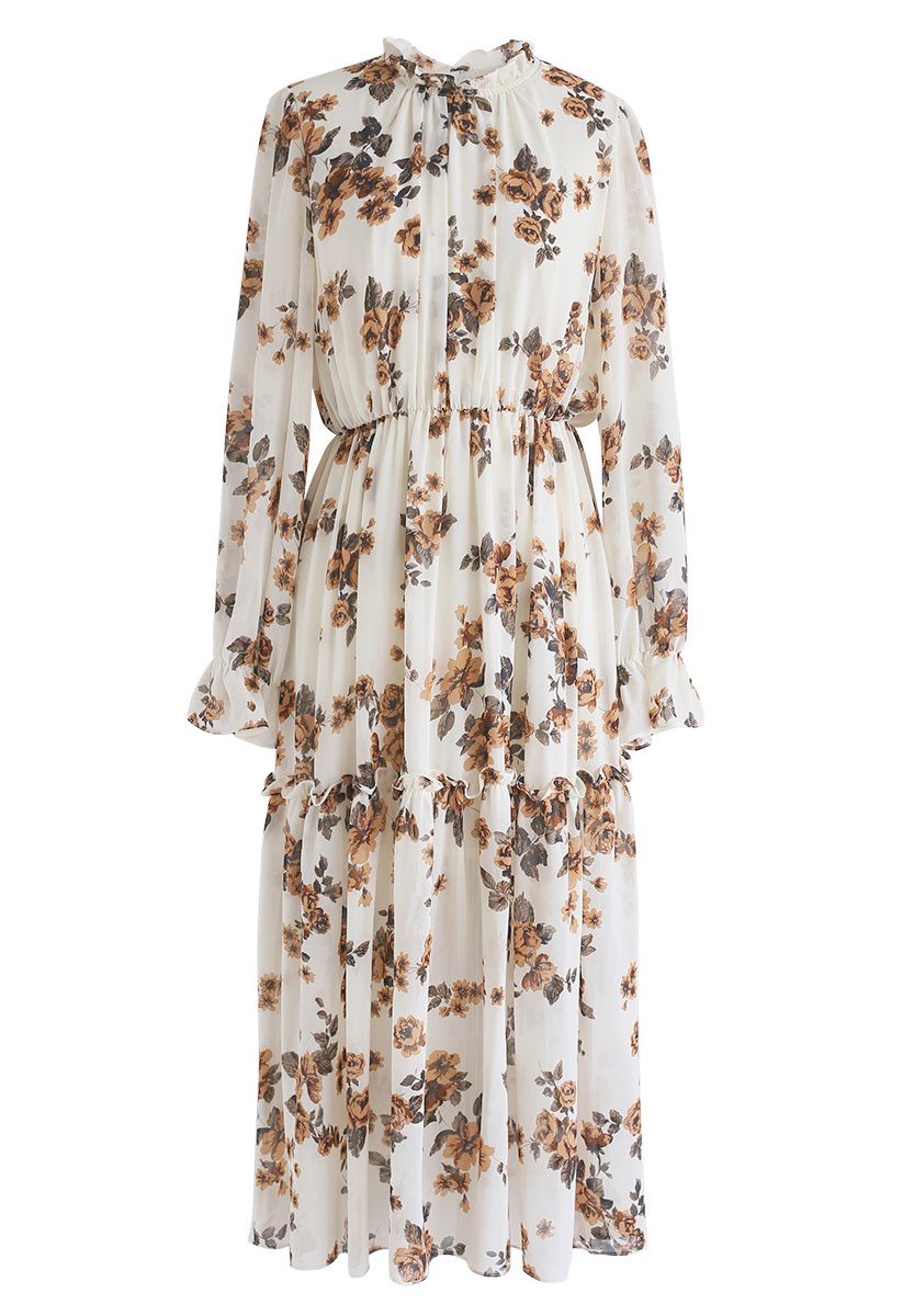 Roll with It Floral Chiffon Dress in Cream - Retro, Indie and Unique ...