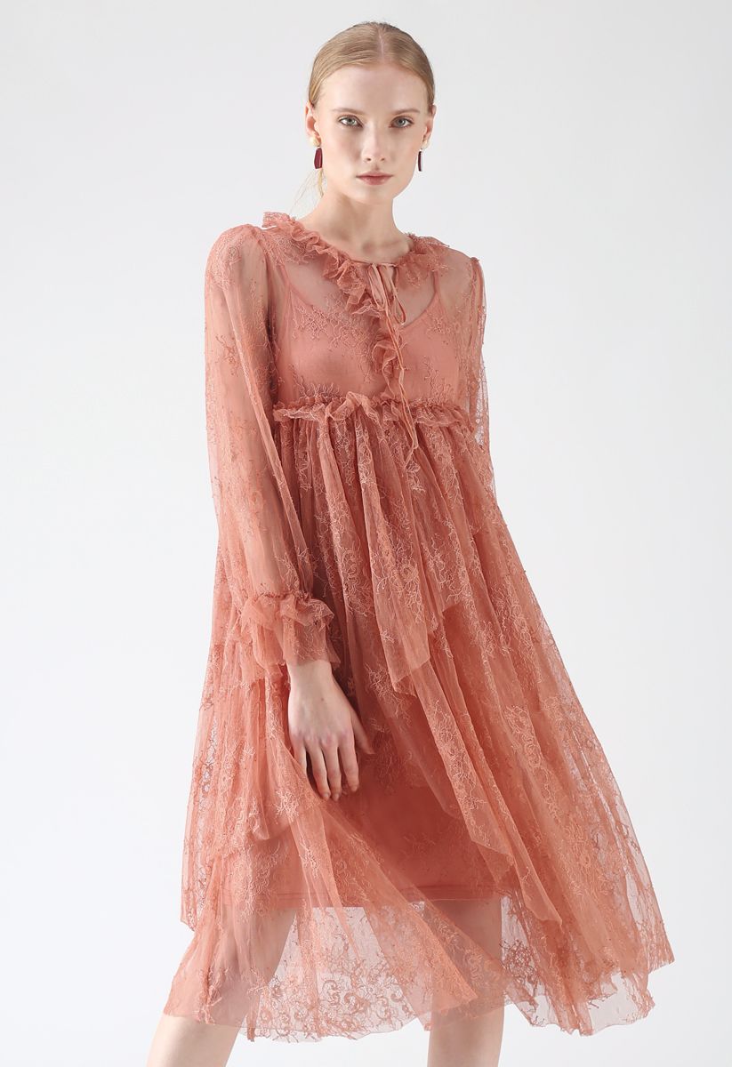 Sweet Moments Full Lace Dolly Dress in Coral - Retro, Indie and Unique ...