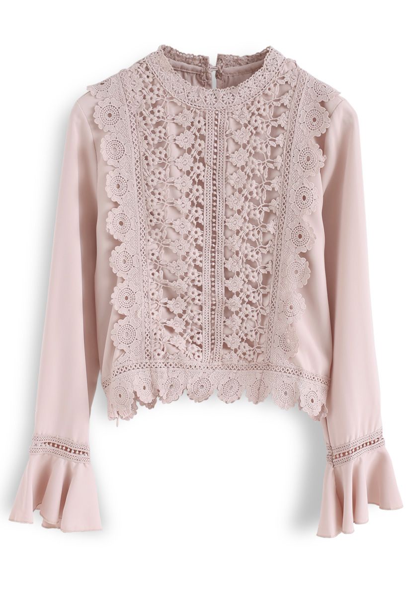 Make a Move  Floral Crochet Crop Top in Nude Pink