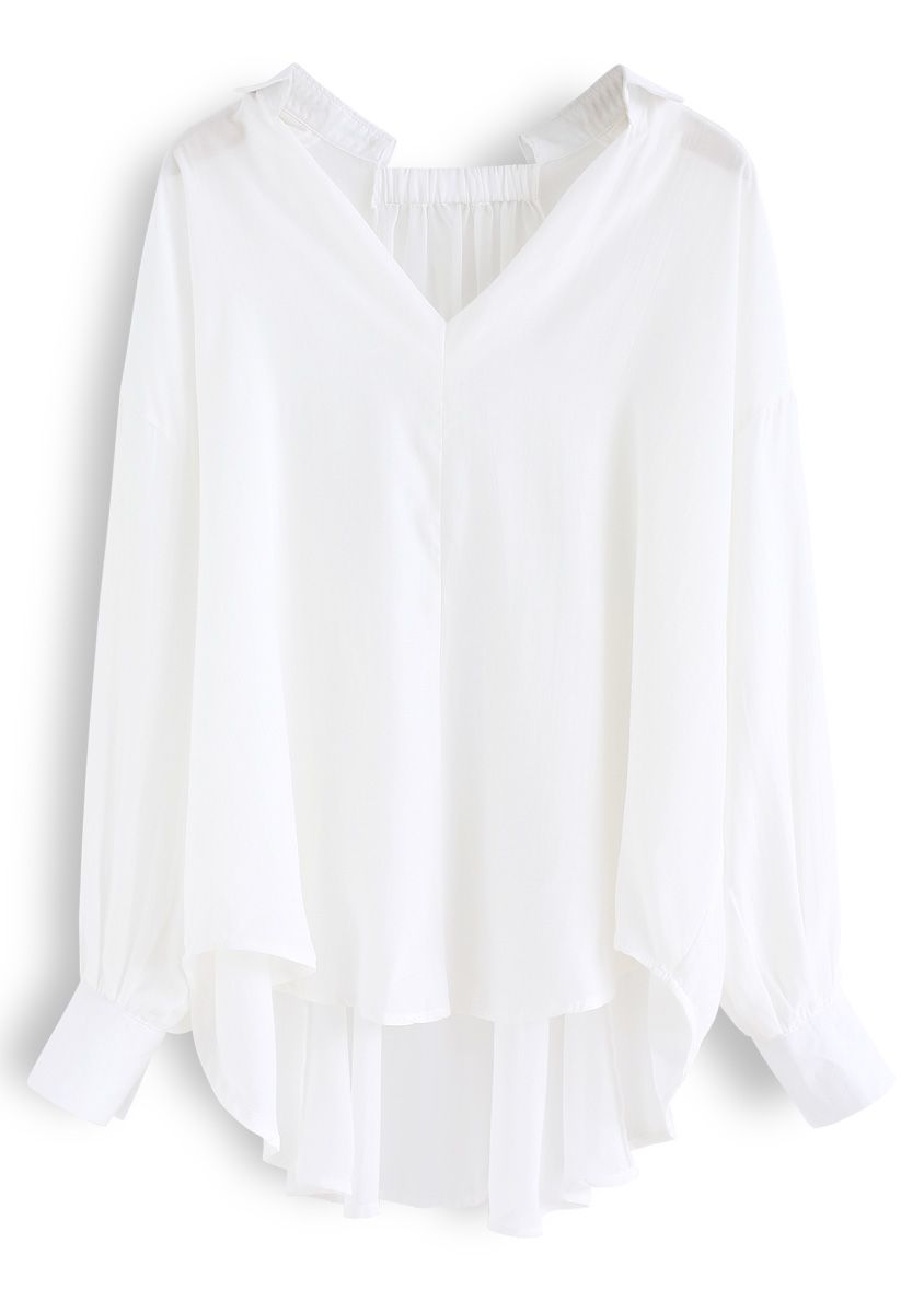Soft Focus Hi-Lo V-Neck Shirt in White - Retro, Indie and Unique Fashion