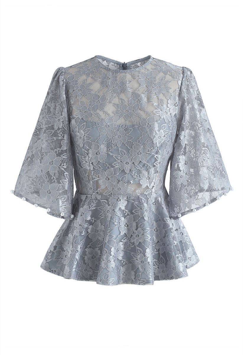 Resplendent Embroidered Peplum Top in Dusty Blue