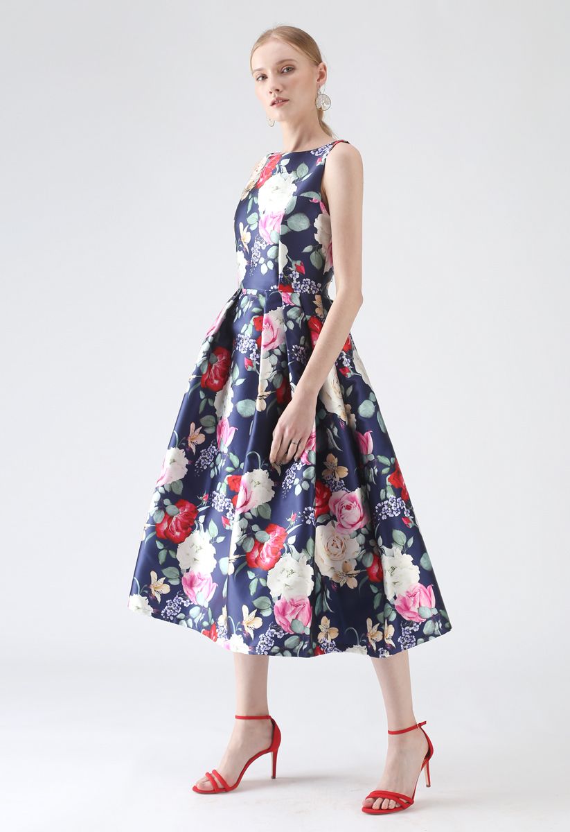 Retro Blossom Sleeveless Printed Dress - Retro, Indie and Unique Fashion