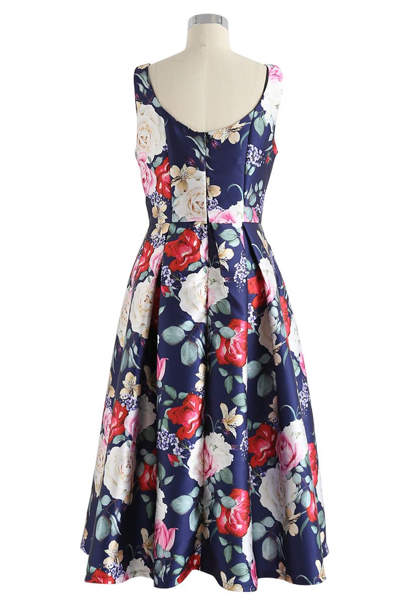 Retro Blossom Sleeveless Printed Dress - Retro, Indie and Unique Fashion