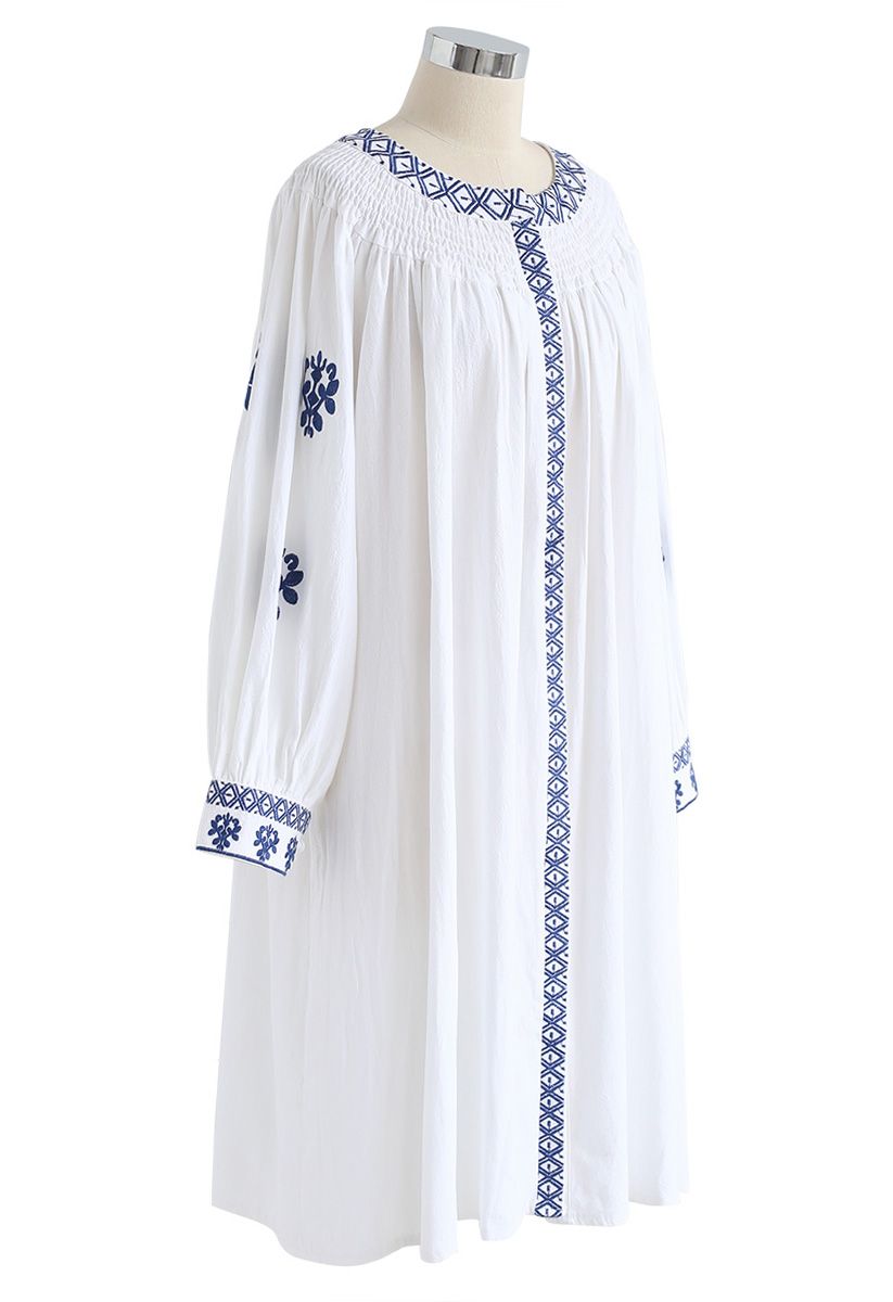 Santorini Blue Embroidered Belted Dress