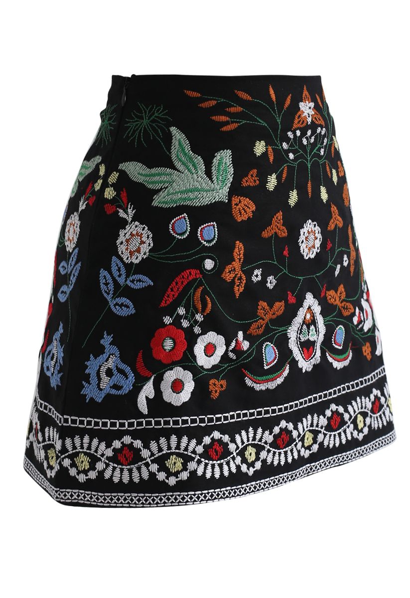Exquisite Floral Embroidery Bud Skirt - Retro, Indie and Unique Fashion