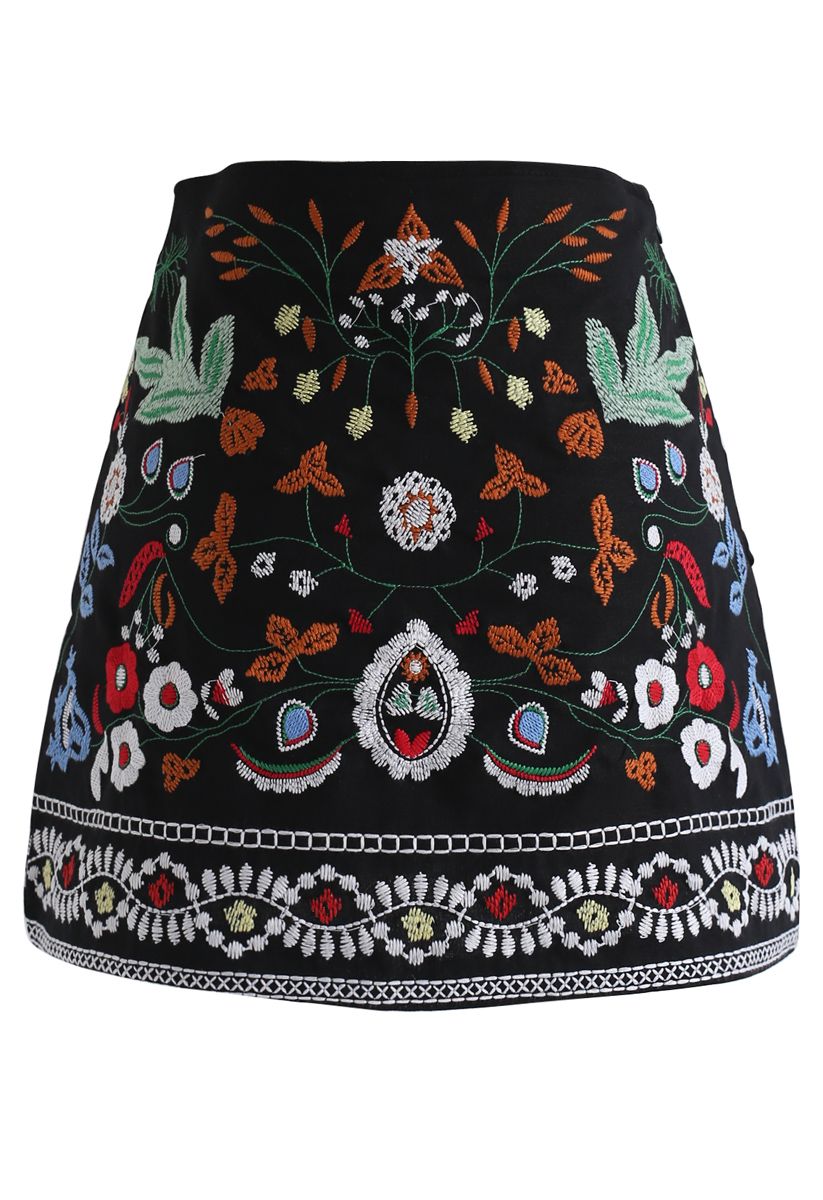 Exquisite Floral Embroidery Bud Skirt - Retro, Indie and Unique Fashion