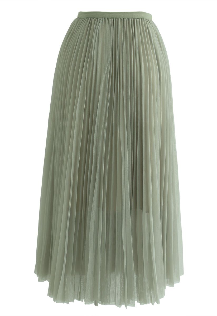 Turn the Night Up Pleated Mesh Skirt in Pea Green - Retro, Indie and ...
