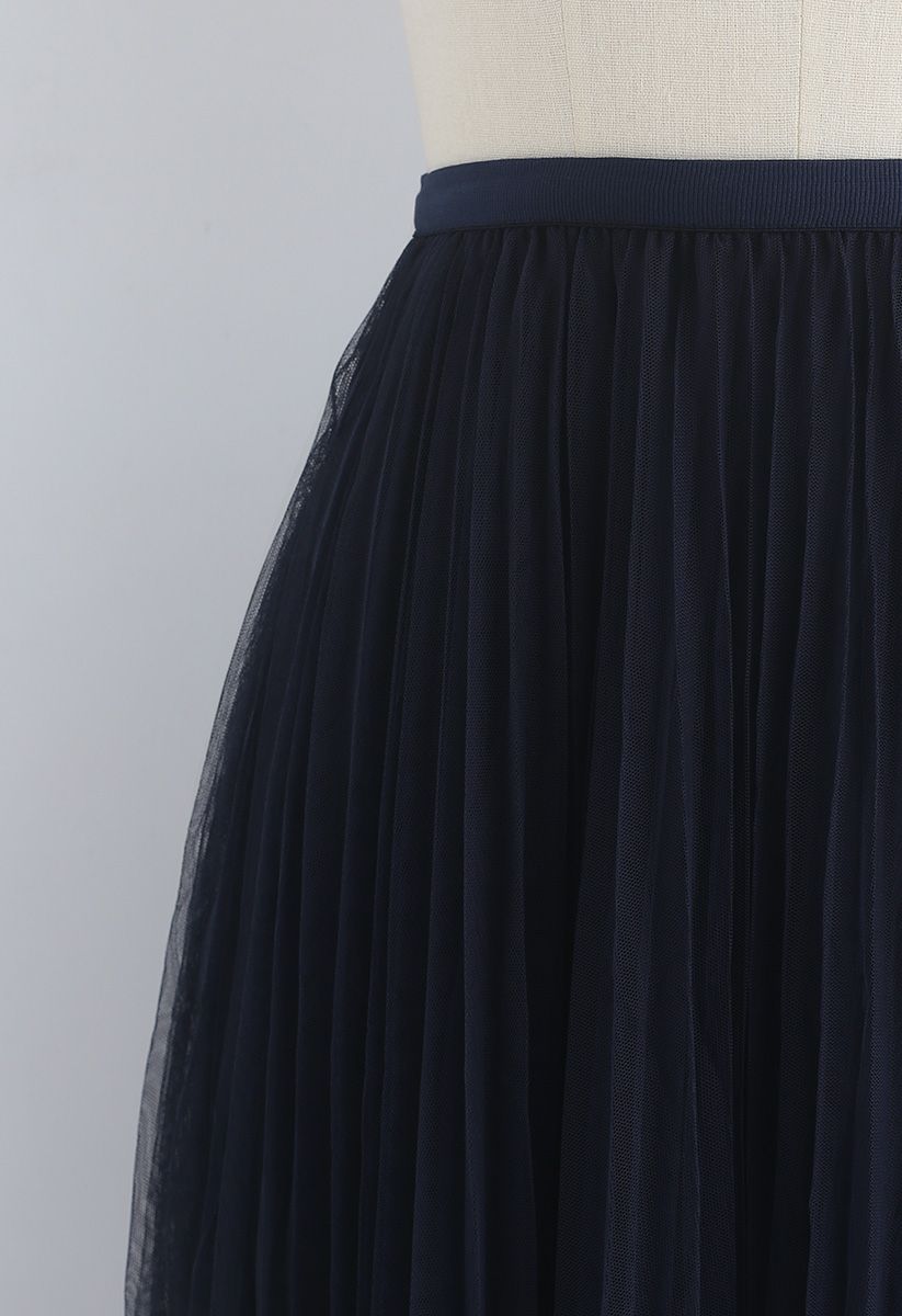 Turn the Night Up Pleated Mesh Skirt in Navy - Retro, Indie and Unique ...