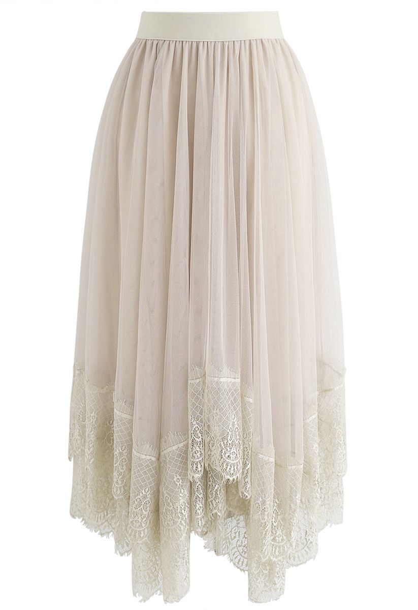 Say Your Name Asymmetric Tiered Lace Mesh Skirt - Retro, Indie and ...