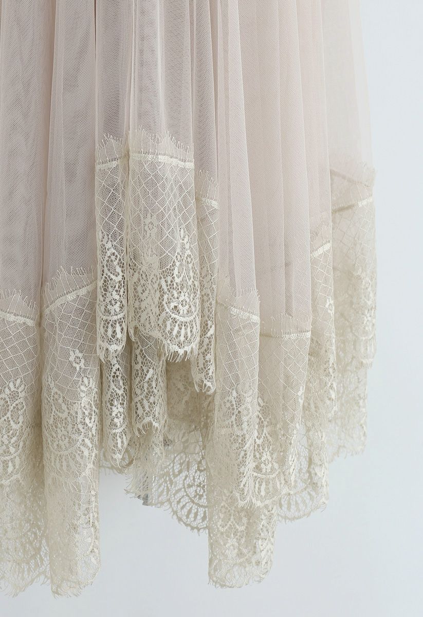 Say Your Name Asymmetric Tiered Lace Mesh Skirt