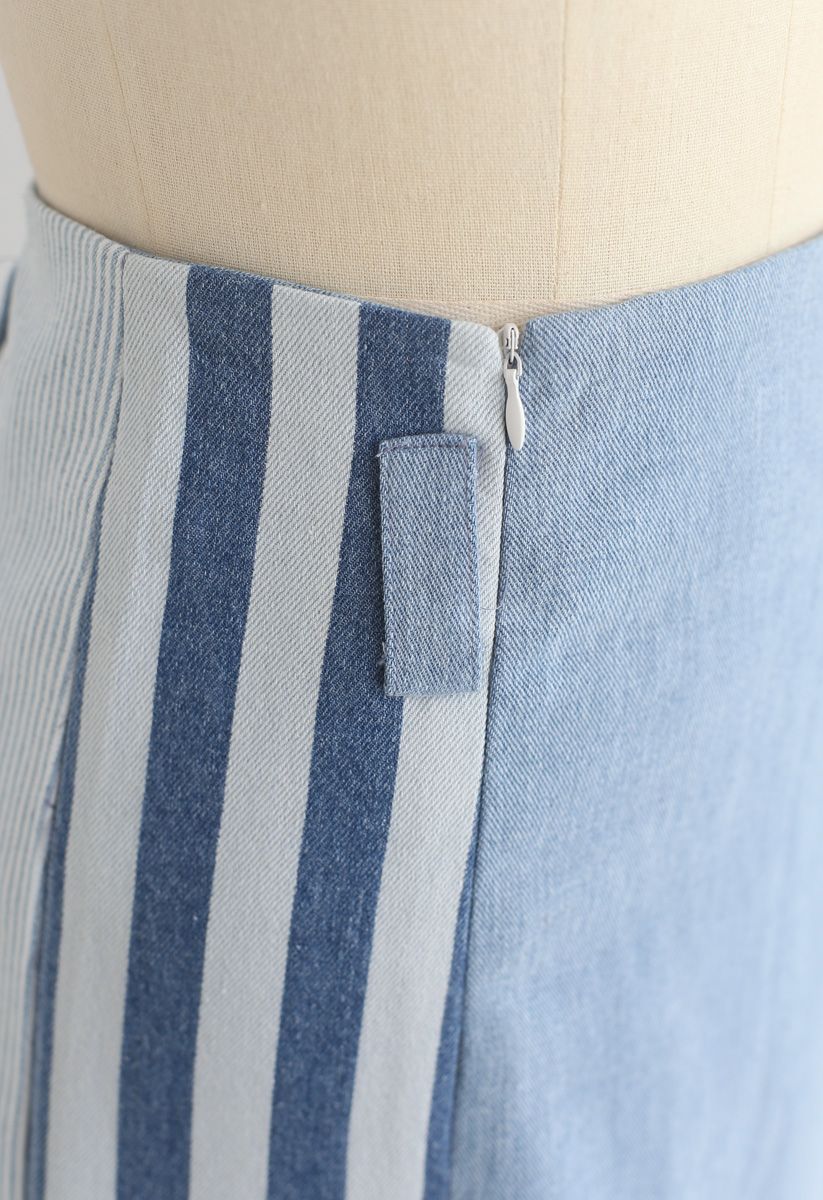 Back to the Stripes Pencil Denim Skirt - Retro, Indie and Unique Fashion