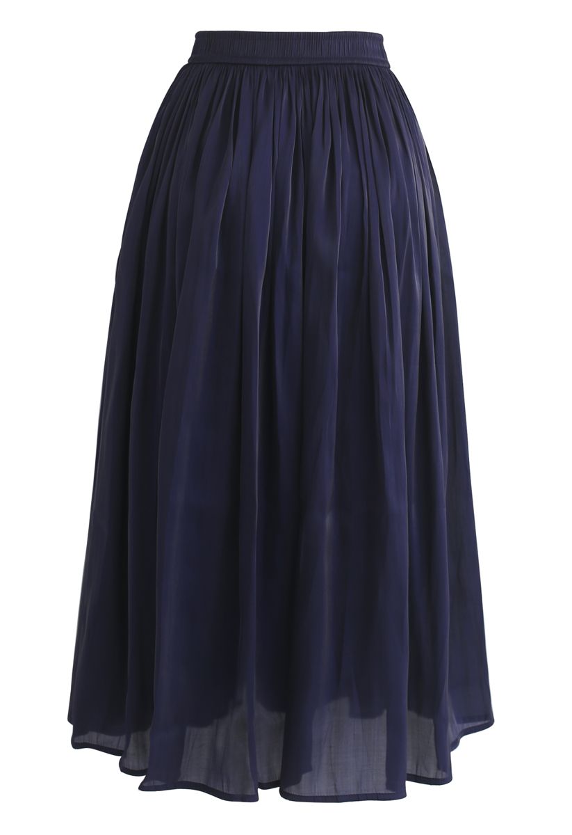 Sleek Beauties Pleated Midi Skirt in Navy - Retro, Indie and Unique Fashion
