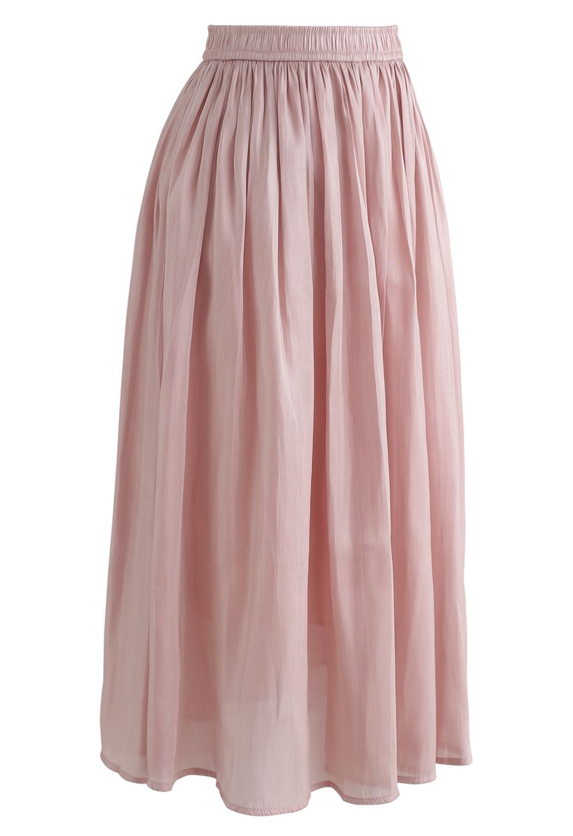 Sleek Beauties Pleated Midi Skirt in Pink
