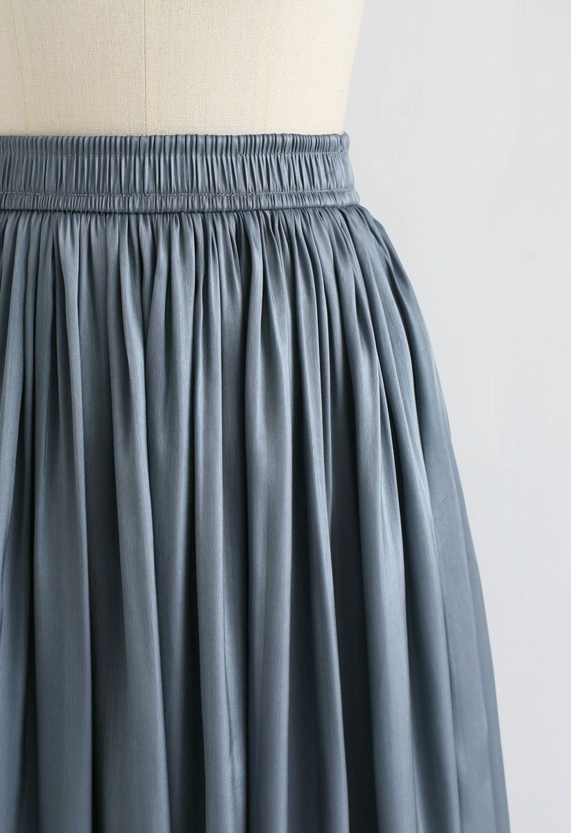 Sleek Beauties Pleated Midi Skirt in Dusty Blue 
