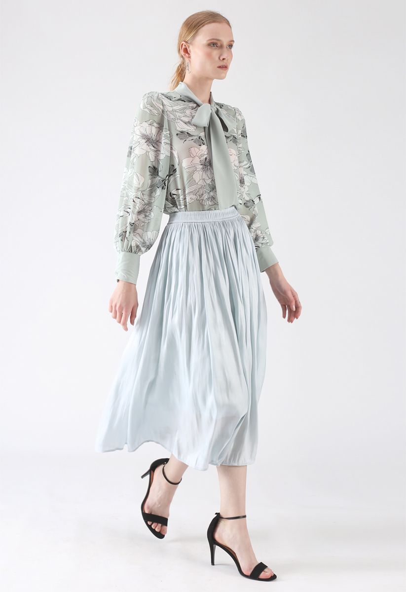 Sleek Beauties Pleated Midi Skirt in Mint