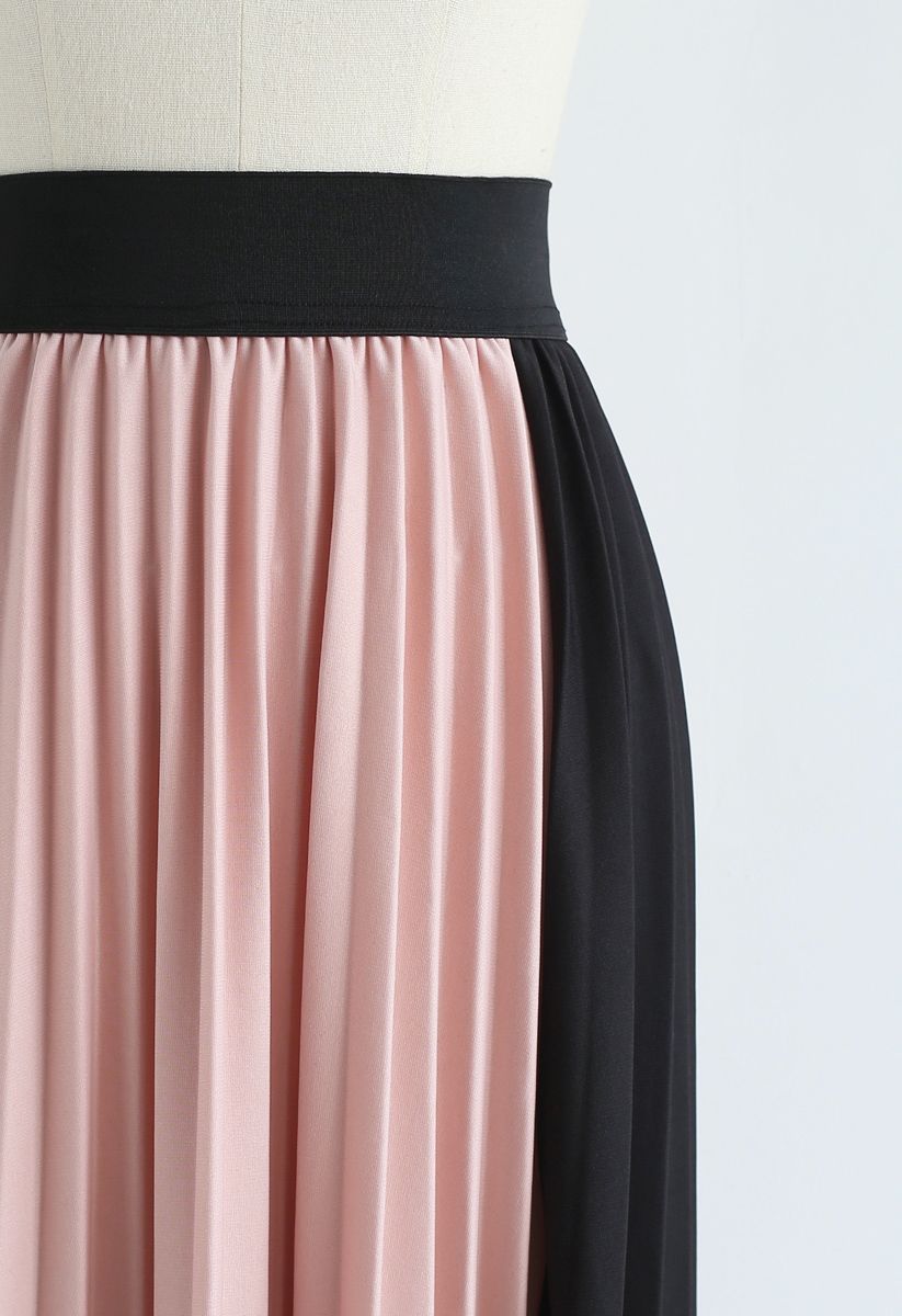 Tender Color-Block Pleated Skirt in Pink